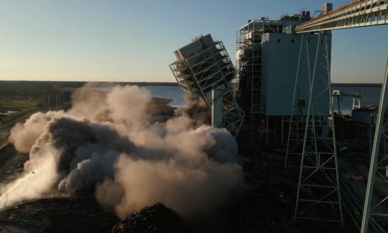 Photo of Total Wrecking & Environmental Demolished a 260’ stack & 90’ boiler at Lakeland Electric Power Plant on Jan 14